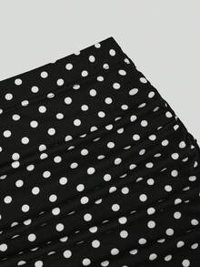 Sweetra Plus Size Women's Soft Matte Solid Color Polka Dot Skirt, High Waist Ruched Design Mermaid Tail Skirt, Body-Hugging Slim Fit Hip-Flattering Concealing Flattering Height-Enhancing Elegant Drape Versatile Skirt, High Waist Ruched Mermaid Tail Skirt, Solid Color Polka Dot Slim Fit Hip-Flattering Skirt - Black and White - View 10