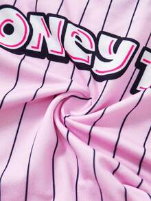 LOONEY TUNES X SHEIN 女款字母條紋休閒背心內衣套裝 - 粉色 - 查看 7