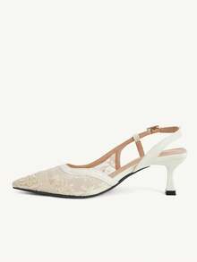 CUCCOO CHICEST Women's French Lace Sandals Pointed Chinese Style High Heels - Apricot - View 6
