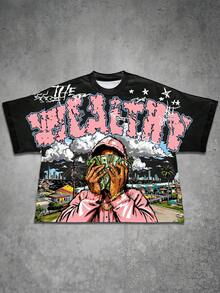 Manfinity EMRG Men's Casual Everyday Streetwear INS Style Young Street Graffiti Loose Fit Short Fat T-Shirt - Multicolor - View 6