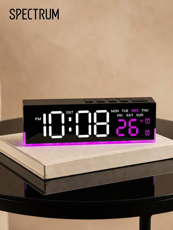 LED Alarm Clock With Time And Day Display, Dual Alarm, Adjustable Brightness - Blue Backlight, Plastic Material, Powered, For Bedroom, Home, Kitchen, Office Desk (Adapter/Battery Not Included)