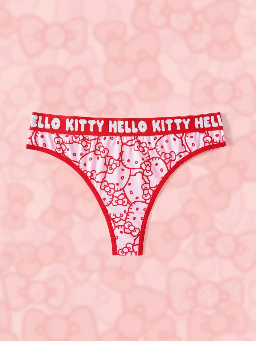 HELLO KITTY AND FRIENDS | SHEIN 女款字母卡通印花休閒丁字褲 - 粉色 - 查看 1