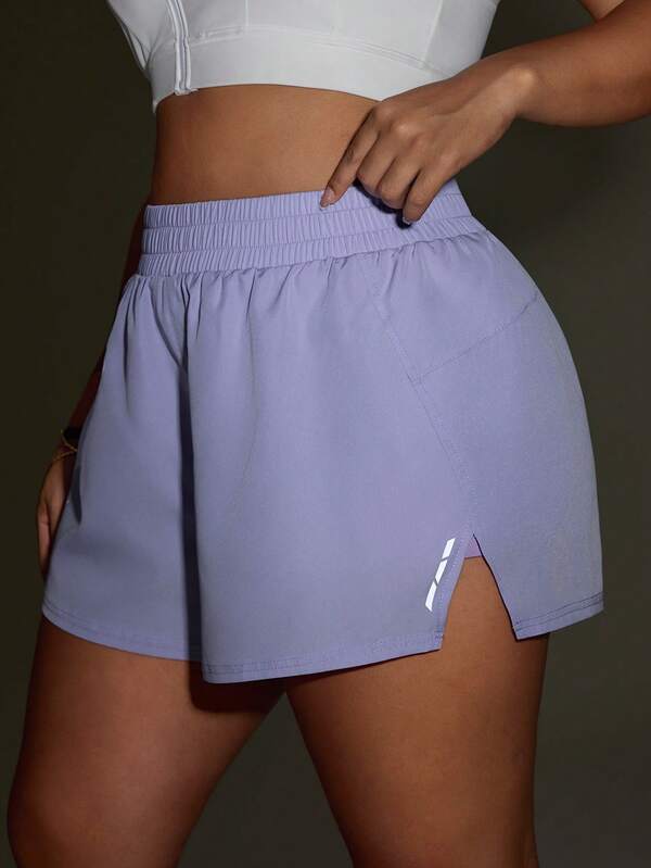 SHEIN Rhythm Era Casual Versatile Purple Reflective Foil Print Slim Fit Flattering Sports Shorts With Storage Pockets