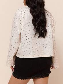 CovetEZ New Polka Dot Colorblock Casual Versatile Plus Size Long Sleeve Jacket Fall - Beige - View 2