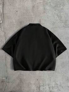 AXEPEAK 男士刺繡口袋拉鍊襯衫與鈕扣口袋長褲套裝 - 黑色 - 查看 5