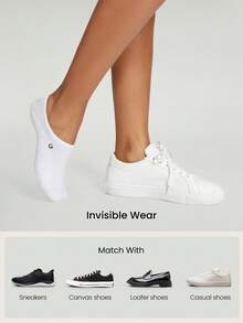 GLOWMODE 3 Pairs Invisible No-Show Socks Walk A Mile Soft Grip Daily Studio Workout Gym - white + pink + blue. - View 5