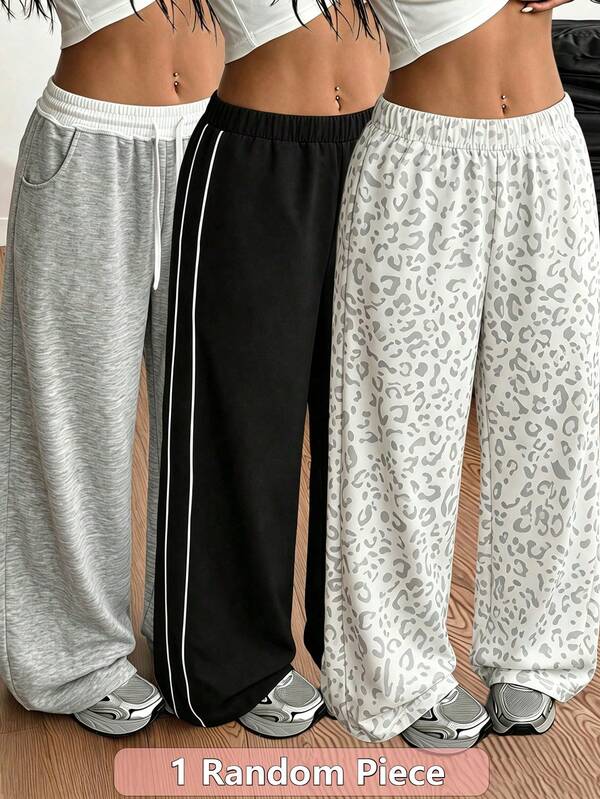SHEIN Teen Girls Wide Leg Loose Grey Sweatpants Long Pants Fall Back To School, 1pc Only