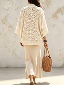 SHEIN Women's All-Match Minimalist Fashion Versatile Commute Batwing Sleeve Elegant Knit Cardigan - Camel - View 2