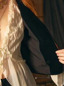 MOTF STUDIO WOMEN'S FLORAL EMBROIDERED SEQUIN DECORATED TASSEL FRONT TIE VEST - Black - View 7