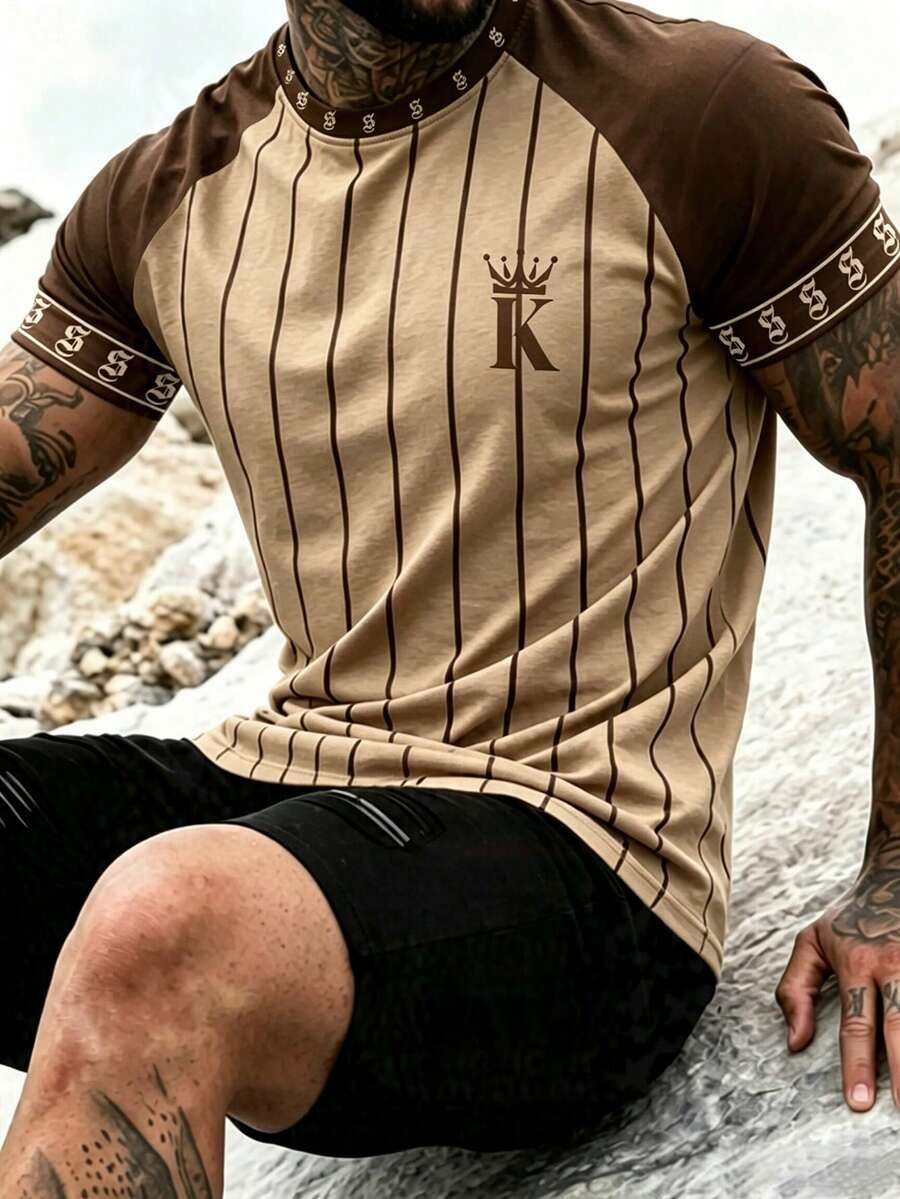 Manfinity LEGND Men's Summer Casual Colorblock Striped T-Shirt - Multicolor - View 1