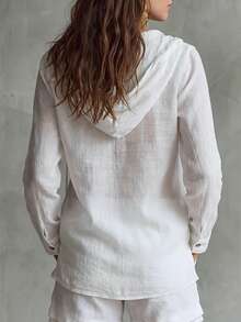 Glimmora Women's Hooded Shirt And Shorts 2 Pieces Set - White - View 2