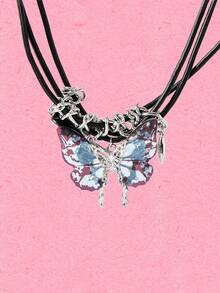 Popjeli A Bohemian Exaggerated Personalized Butterfly Tassel Pendant Necklace - Multicolor - View 2