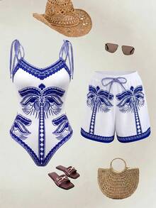 Swim Oasis 26SS 春夏度假風 魚紋波希米亞風 一件式泳衣附短褲 2件套 - 彩色 - 查看 1