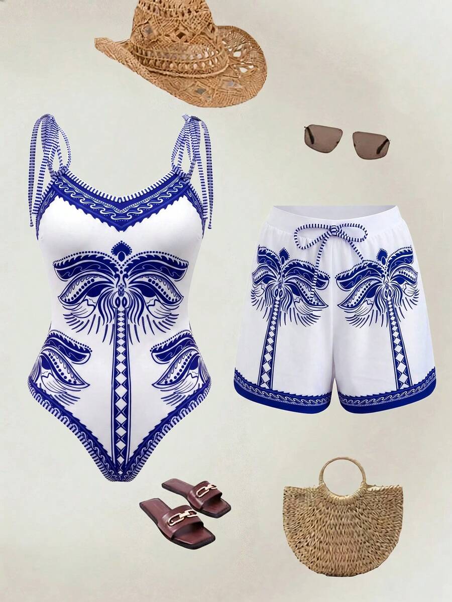 Swim Oasis 26SS 春夏度假風 魚紋波希米亞風 一件式泳衣附短褲 2件套 - 彩色 - 查看 1