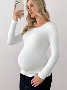 Modmama 3件組孕婦純色圓領休閒百搭日常外出長袖T恤套裝 - 彩色 - 查看 2