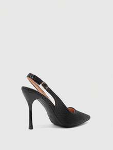 CUCCOO BIZCHIC Simple Rear Empty Buckle Strap Stiletto High Heels, Daily Commuting Versatile Women's Shoes - Fine stone black - View 3
