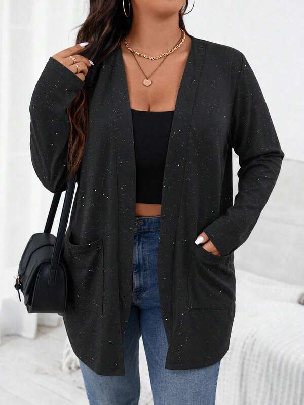 Shapeblank Plus Size Glitter Casual Jacket For Holiday Party Outfit