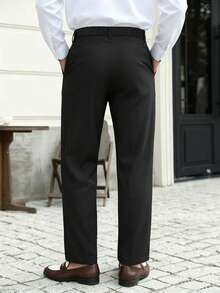 Manfinity Mode Men's Button Pocket Business Mature Suit Pants - Black - View 2