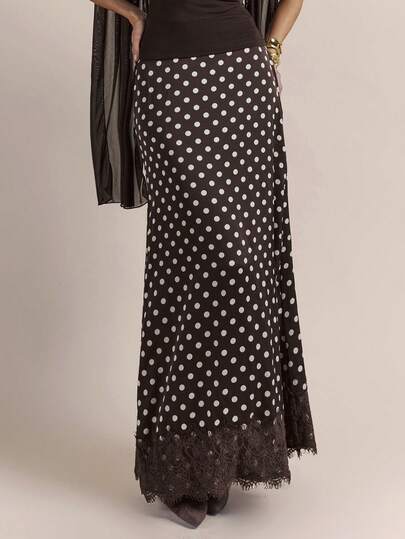 Enchnt Premium Pre-Fall Romantischer Damen Eleganter Brauner Polka Dot Muster Spitze Patchwork Rock, Lässiger Rock, Geburtstagsrock, Festival Outfit, Herbstkleidung