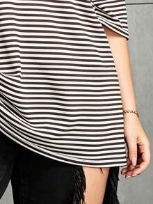 INAWLY Plus Size Colorblock Loose Fit Crew Neck T-Shirt - White - View 5