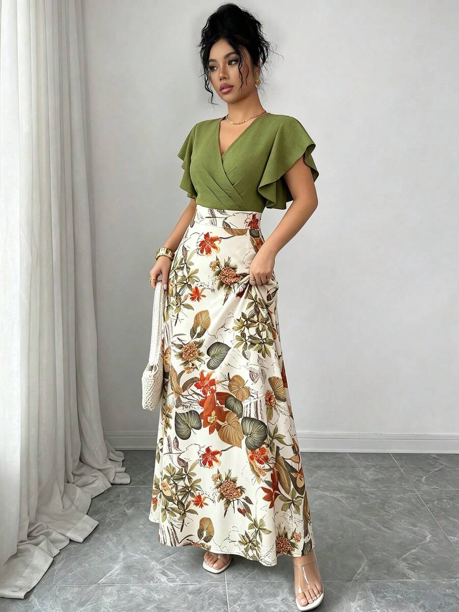 Elenzga Vestido ajustado con volantes y mangas cortas elegante para mujer, color verde, adecuado para ir al trabajo en primavera/verano - Multicolor - Ver 1