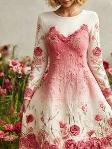 Selamara Women's Sweet Floral Print Round Neck Long Sleeve Dress Street Style - Multicolor - View 6