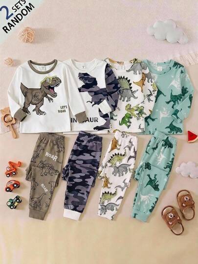 Cozy Pixies Toddler Autumn/Winter Casual Comfortable Crew Neck Long Sleeve Long Pants Pajama 4-Piece Set (Slim Fit)