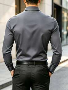Manfinity Mode Camisa de manga larga de unicolor versátil para hombre - Gris Oscuro - Ver 2