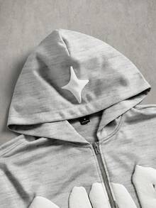 STYNVO 男士休閒字母印花連帽衛衣，秋冬款 - 灰色 - 查看 3