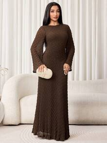 Veilorie Women's Solid Color Casual Party Arab Style Extra Long Dress - Coffee Brown - View 4
