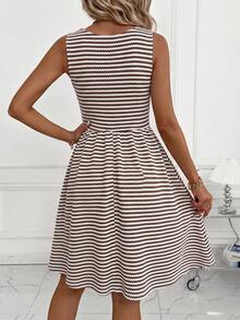 SHEIN Clasi Women's Vacation Jacquard Contrast Color Dress Beach - Coffee - View 2