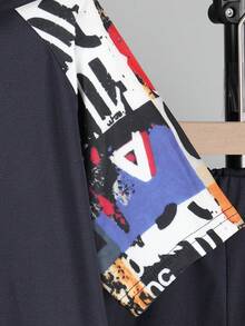 SHEIN Vacaura Tween Boy Letter Graphic Raglan Sleeve Hoodie & Shorts - Navy Blue - View 12
