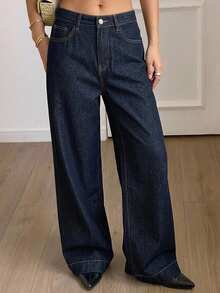 DAZY Vintage Loose Fit Flare Leg Jeans For Women, Spring Design Business Casual Woman - Blue - View 5