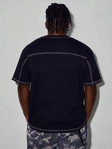 Modcrash Hombres talla grande Camiseta de hombros caídos con puntada - Negro - Ver 2