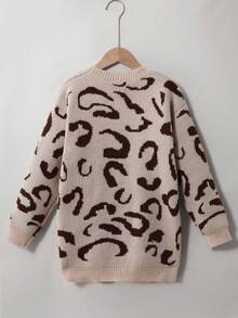 Girls' Fuchsia Fashion Casual Leopard Print Long Cardigan, Autumn/Winter - Multicolor - View 2
