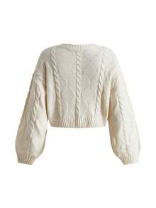 Sweetness Women's Autumn/Winter Light Apricot Crew Neck Cardigan Sweater With Cute Cat And Apple Applique Embroidery - Apricot - View 2