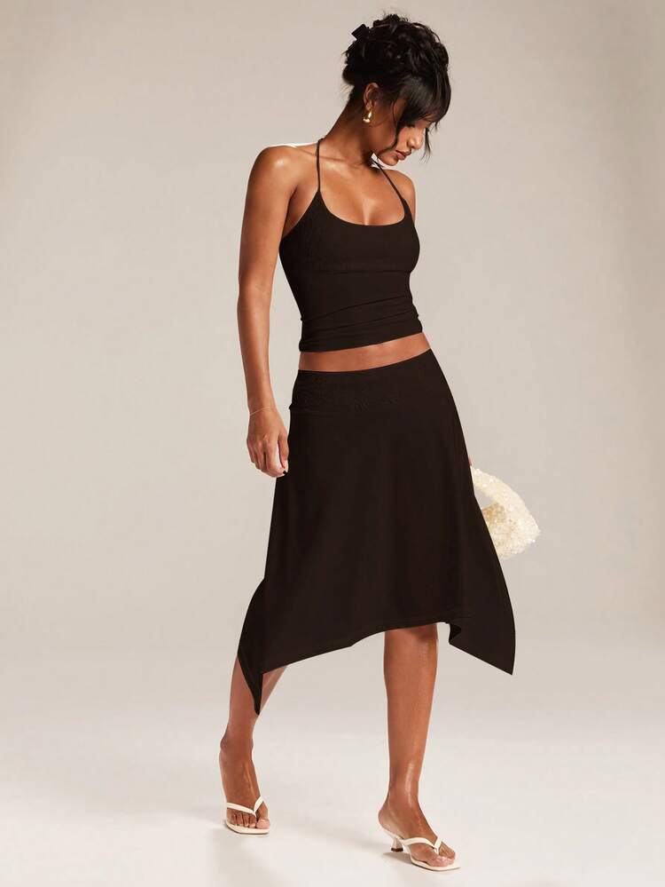SHEIN BAE Women's Fashion Street Style Asymmetrical Hem Skirt - Coffee Brown - View 6