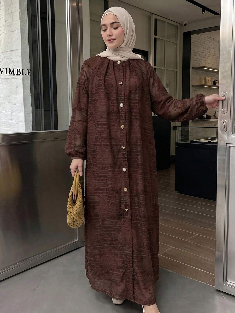 Solavon Women's Elegant Solid Color Cut-Out Long Dress - Coffee Brown - View 1