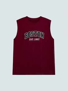Modcrash Men's Minimalist Printed Sleeveless Tank Top, Suitable For Everyday Wear - Burgundy - View 3