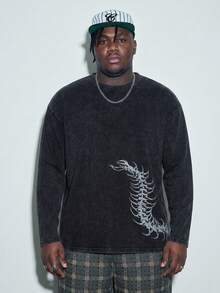 Modcrash Vintage Poster Design Plus Size Washable Long Sleeve T-Shirt For Men - Black - View 1
