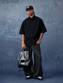 PAVTROS Men's Solid Color Single-Breasted Casual Versatile Daily Wear Shirt - Black - View 5