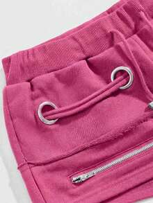 ROMWE Grunge Punk Women's Drawstring Waist Casual Versatile Daily Shorts - Hot Pink - View 3