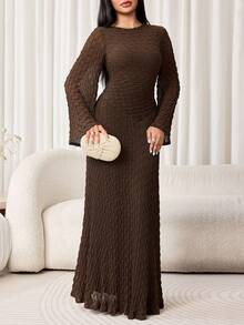 Veilorie Women's Solid Color Casual Party Arab Style Extra Long Dress - Coffee Brown - View 1