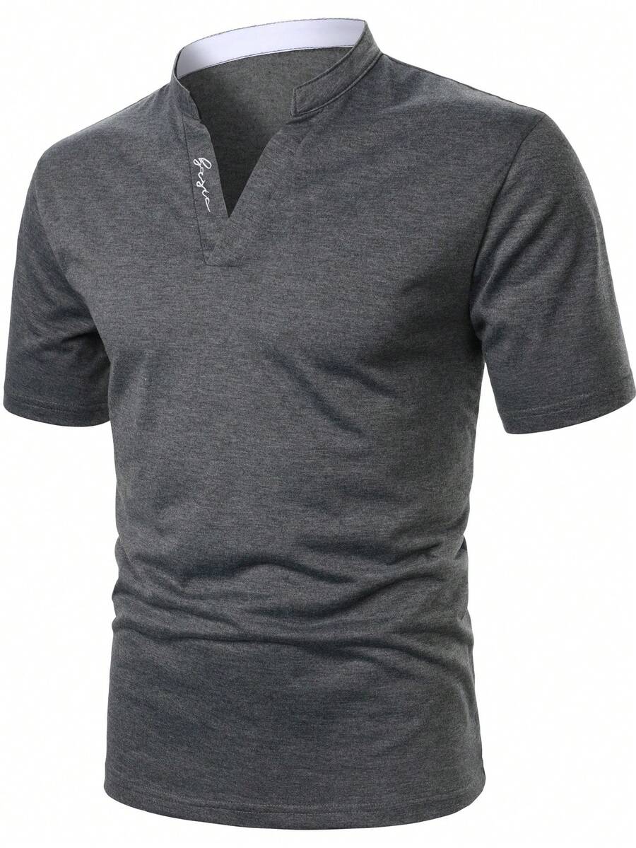 Manfinity Homme Men's Letter Print Short Sleeve Casual Commute Polo Shirt - Dark Grey - View 1