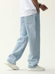 Manfinity Homme Men's Plus Size Light Wash Blue Denim Jeans Casual Versatile Long Pants - Light Wash - View 5
