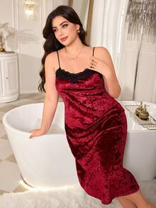 MuseNap CURVE Women's Plus Size Velvet Fabric Soft Skin-Friendly Black Long Nightgown - Burgundy - View 6