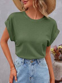 Wildy Batwing Sleeve Round Neck Tee,Casual - Green - View 5