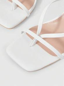 Mnmlis Women's New White Square Toe Strap High Heel Sandals, Fashionable For Commuting And Dating - White - View 4