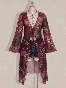 SHEIN ICON 大尺碼女款深V領休閒百搭日常穿搭上衣 秋季 - 酒紅色 - 查看 6