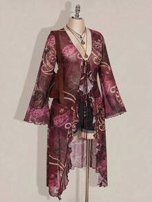SHEIN ICON 大尺碼女款深V領休閒百搭日常穿搭上衣 秋季 - 酒紅色 - 查看 7